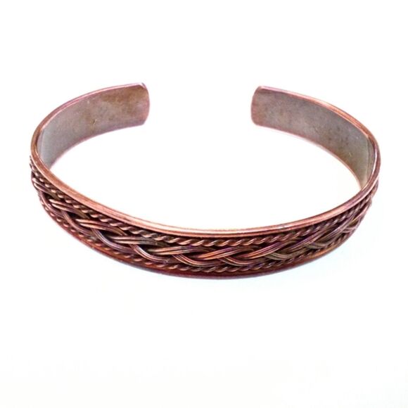 Vintage Copper Cuff Bracelet with Braid Design - Picture 2 of 4